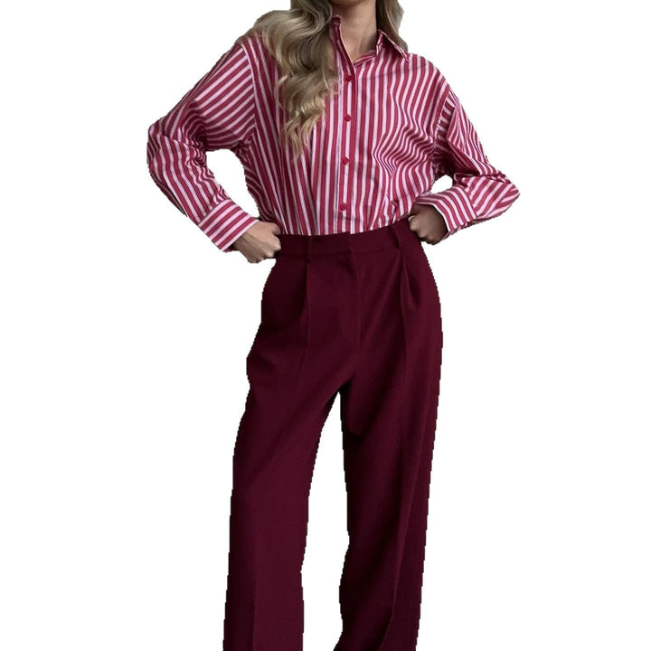 Damen gestreifte Bluse mit voluminösen Ärmeln und modischen Knopfdetails Drune