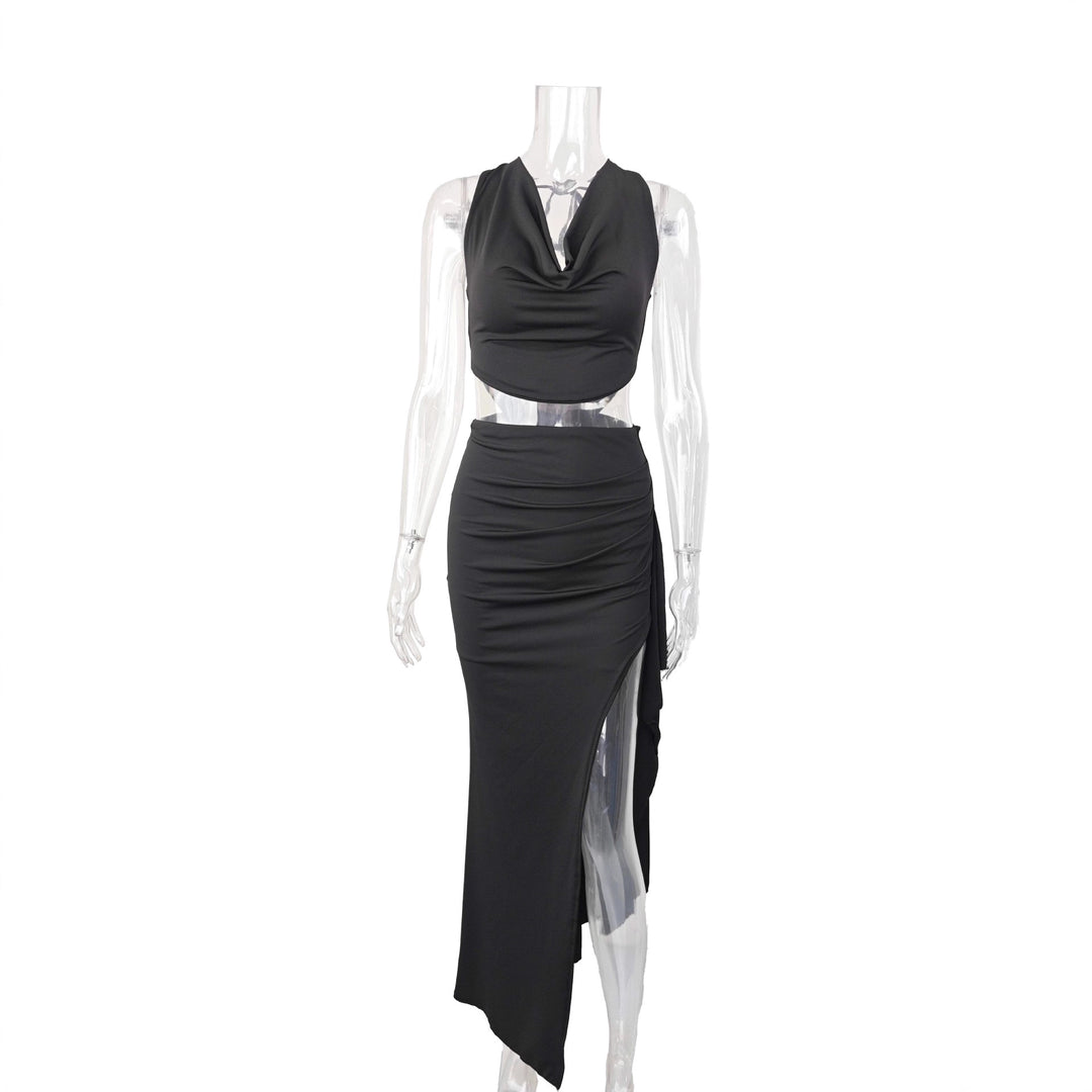 Damen Elegantes Crop-Top und Maxi-Rock Set mit hohem Schlitz Drune