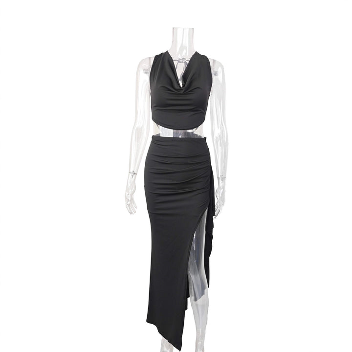 Damen Elegantes Crop-Top und Maxi-Rock Set mit hohem Schlitz Drune