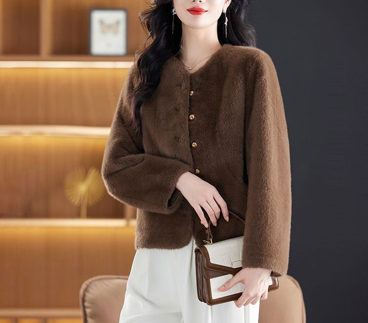 Damen kuschelige Fleecejacke mit modischem Knopfdesign Drune
