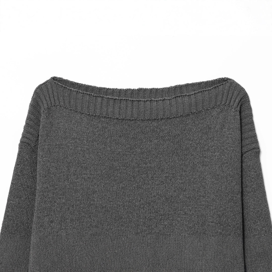 Damen legerer Strickpullover mit breitem Kragen und kontrastierenden Bündchen Drune