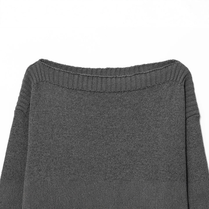 Damen legerer Strickpullover mit breitem Kragen und kontrastierenden Bündchen Drune