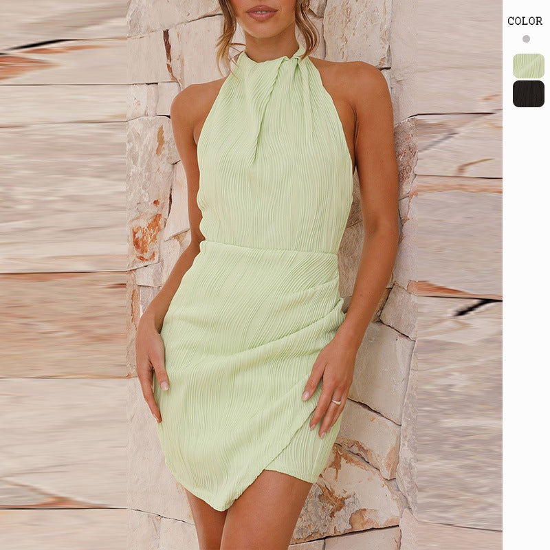 Damen Mini-Kleid mit raffiniertem Faltenwurf und schickem Kragen Drune