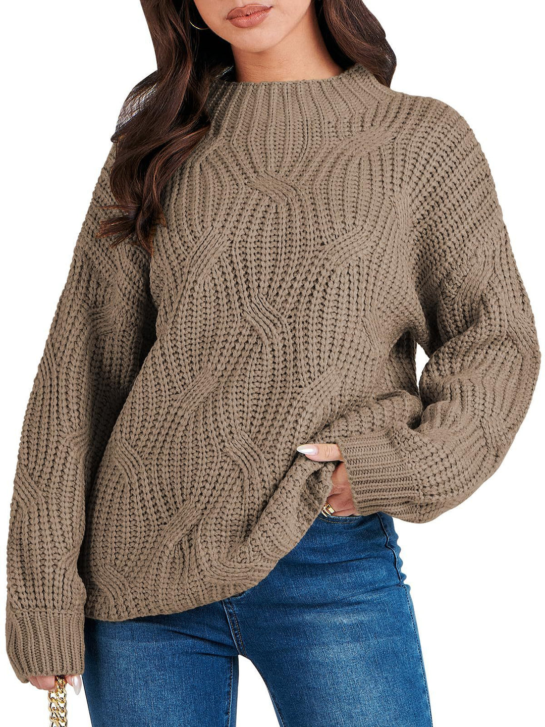 Damen Grobstrickpullover mit extravagantem Wellenmuster und hohem Kragen Drune
