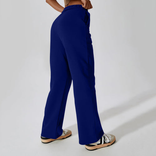 Damen nan hochgeschnittene ausgestellte Loungehose mit elastischem Komfortbund und verdeckten Eingrifftaschen Drune