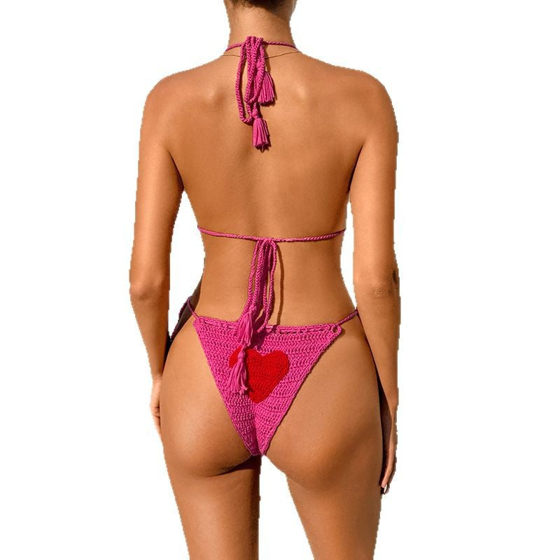 Damen Häkel-Bikini-Set mit Herz-Motiv und anpassbarem Trägersystem Drune