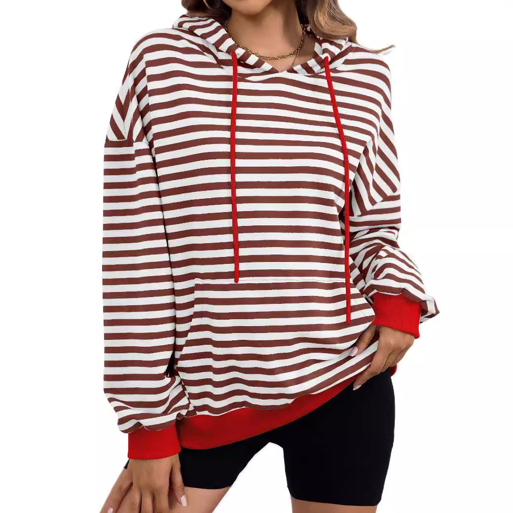 Damen lässiger Kapuzenpullover mit buntem Streifenmuster Drune