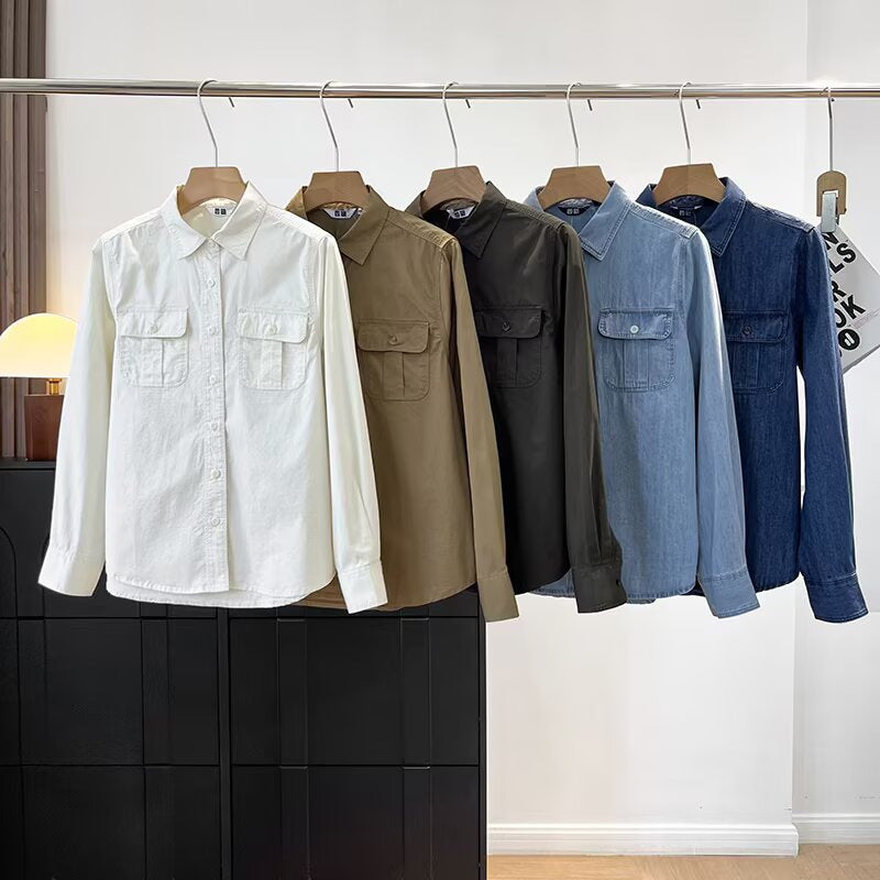 Damen lässige Hemdbluse mit praktischen Brusttaschen Drune