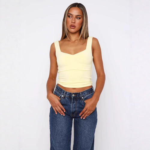Damen figurbetontes Crop-Top mit breiten Trägern und V-Ausschnitt Drune