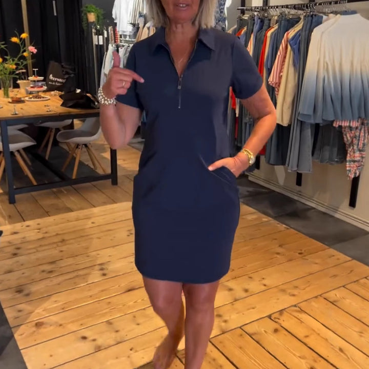 Damen nan legeres Polokleid aus Jersey mit Halbfrontreißverschluss und Eingrifftaschen Drune