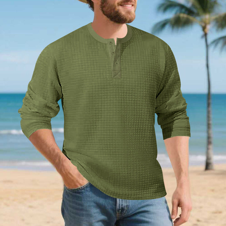 Herren Elegantes Langarmshirt mit Knopfleiste und strukturiertem Stoff Drune