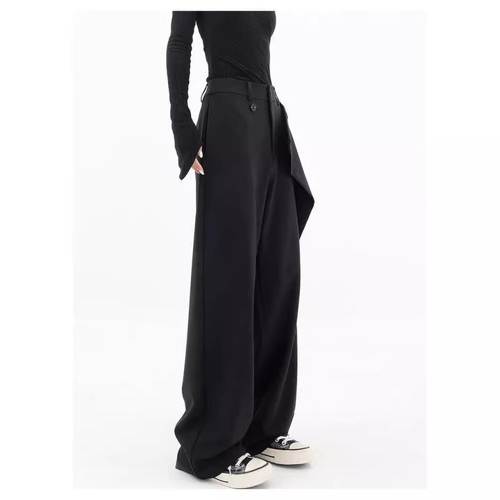 Damen elegante Weitbein-Hose mit asymmetrischem Schnitt und hohem Bund Drune