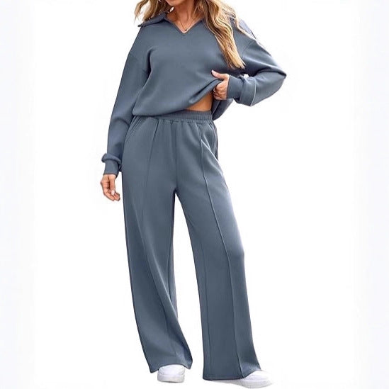 Damen lässiges Freizeit-Set mit V-Ausschnitt und weitem Schnitt Drune