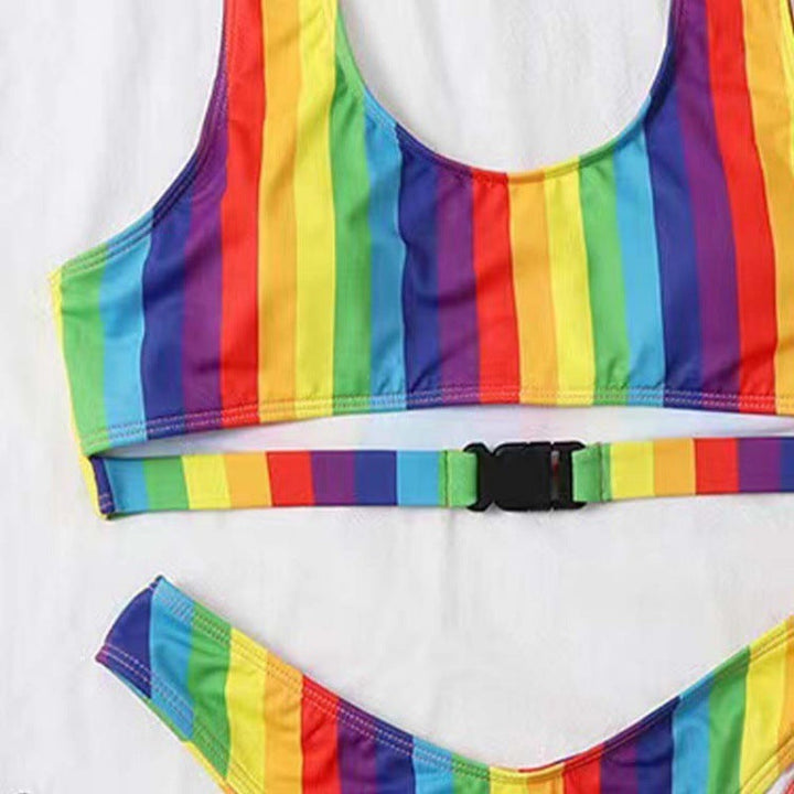 Damen Triangel-Bikini mit verstellbaren Trägern und buntem Streifenmuster Drune