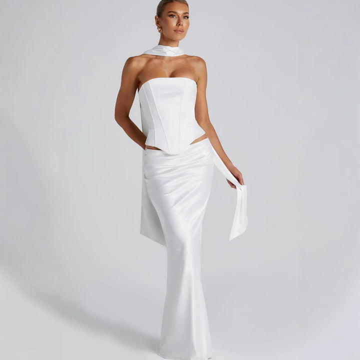 Damen Hochzeitskleid mit schulterfreiem Design und elegantem Taillenverband Drune