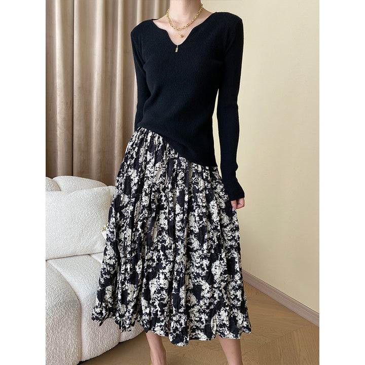 Damen Eleganter Midirock mit floralem Print und luftiger Silhouette Drune