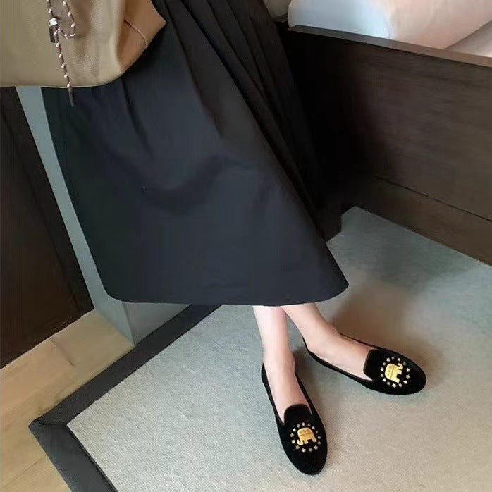 Damen Bestickte Samt Slipper Drune