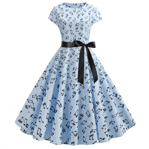 Damen Klassisches Rockabilly Kleid mit Notenprint Drune