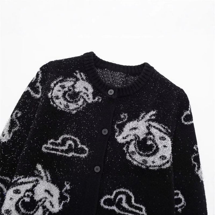 Damen Strickjacke mit einzigartigem Drachenmuster und Knopfleiste Drune