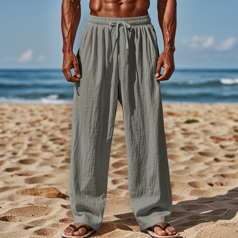 Herren nan leichte Leinenstrandhose mit Tunnelzug und weitem Bein Drune
