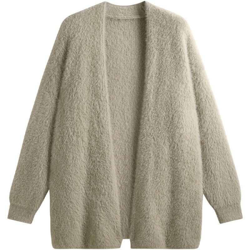 Damen oversized Strickjacke aus weichem Fleece mit offenem Schnitt Drune