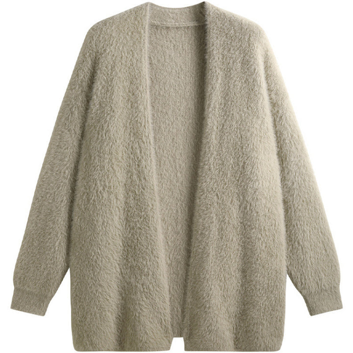 Damen oversized Strickjacke aus weichem Fleece mit offenem Schnitt Drune