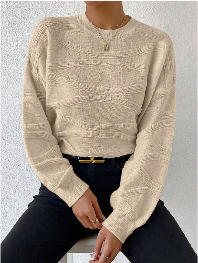 Damen extravagantes Strickoberteil mit modischem Wellenmuster Drune