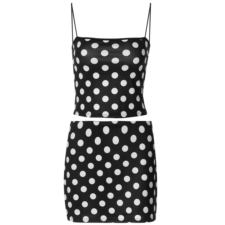 Damen Verspieltes Polka-Dots Mini-Kleid mit Rüschensaum und schmalen Trägern Drune