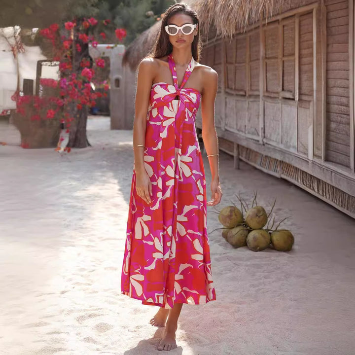 Damen Maxikleid mit floralem Bandeau-Design und elegantem Schwingrock Drune