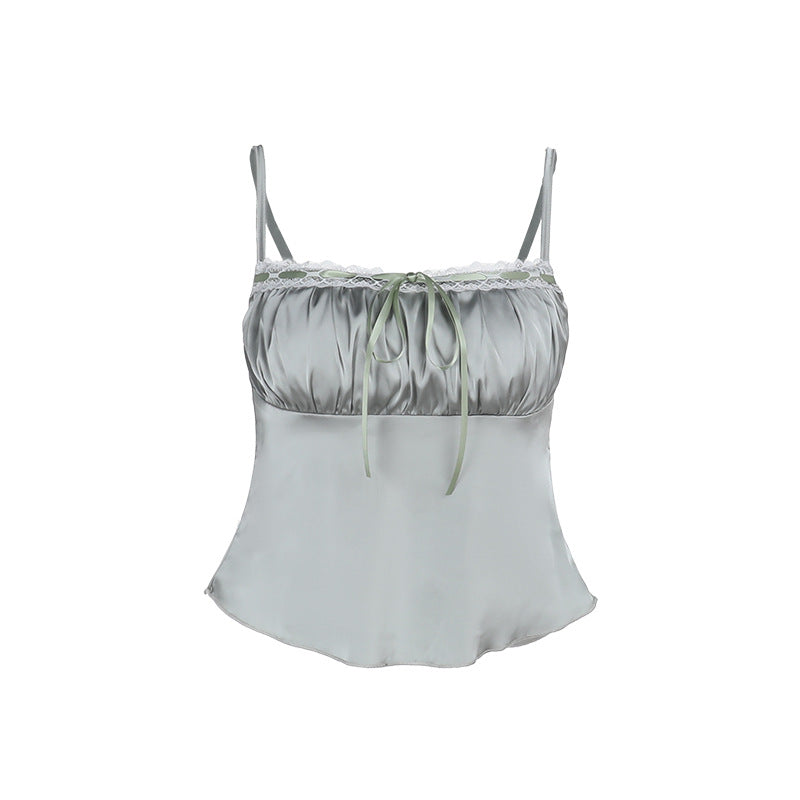 Damen Satin-Crop-Top mit verführerischem Rüschendetail Drune