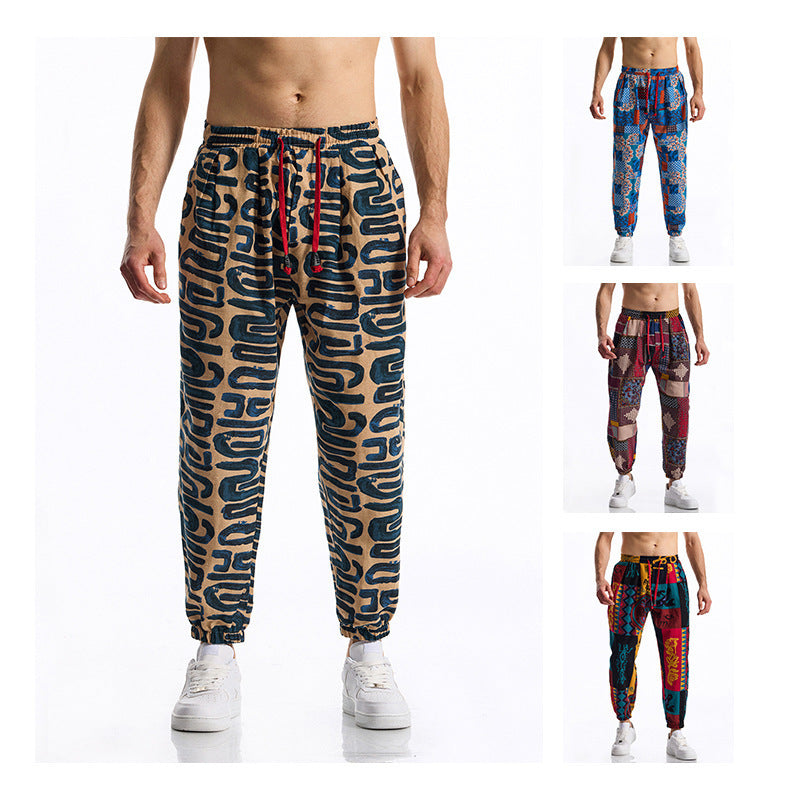 Herren lockere Freizeithose mit buntem Muster und elastischem Bund Drune