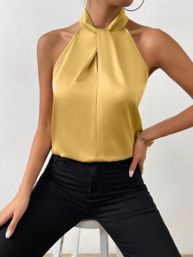 Drune | Damen Knoten Hals Stil Top Seide