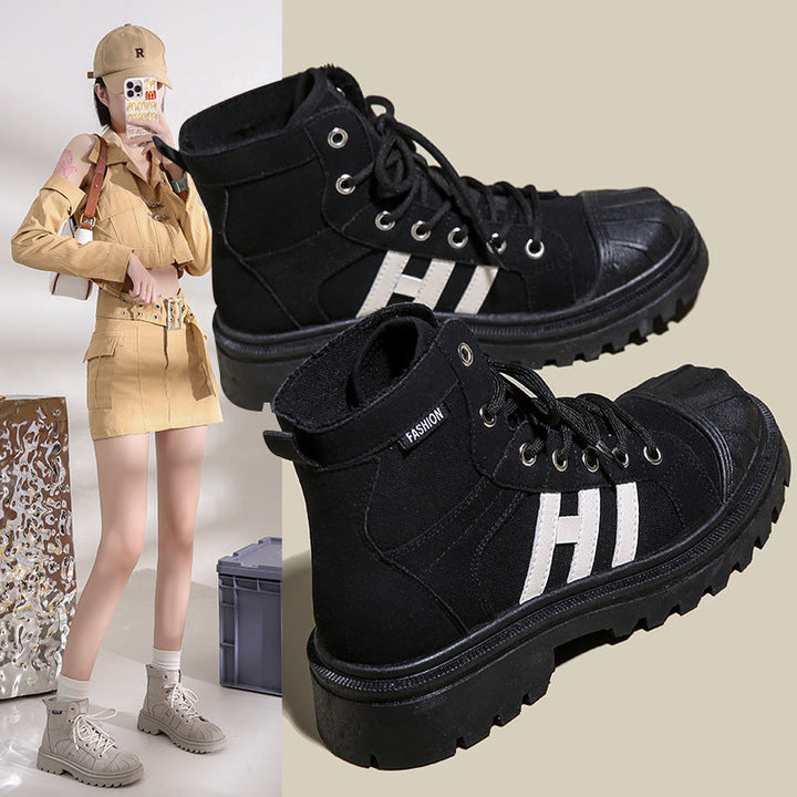 Damen Hochformat Sneaker Aus Robustem Textil mit Trendiger Profilsohle Drune