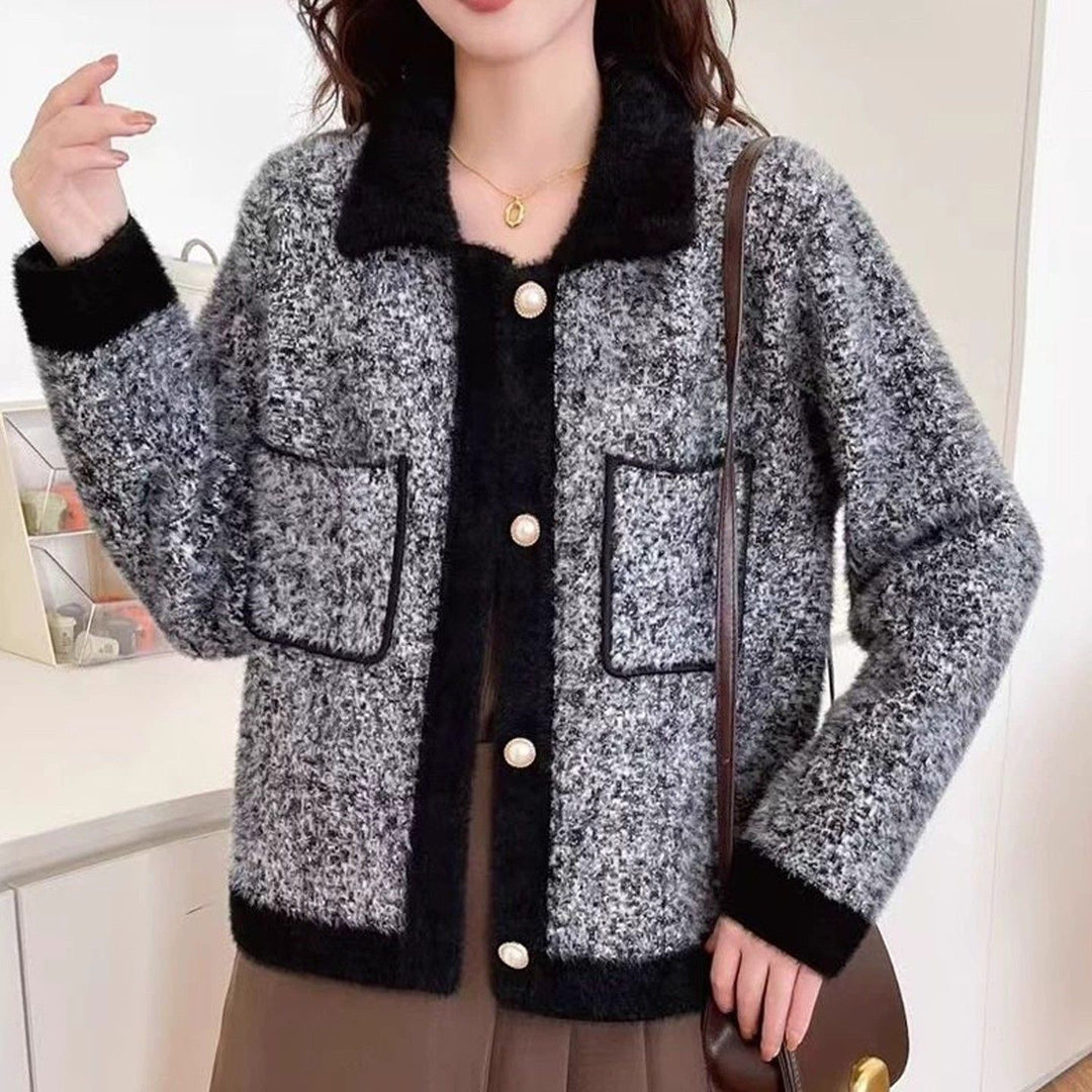 Damen kuschelige Jacke mit kontrastierenden Taschen Drune