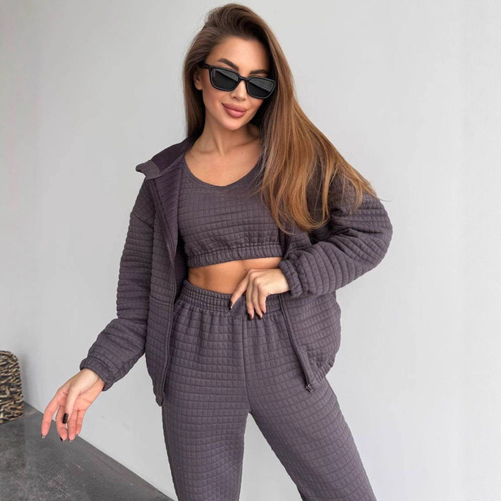 Damen Komfortables Fleece-Loungewear-Set mit kapuzensweat Drune