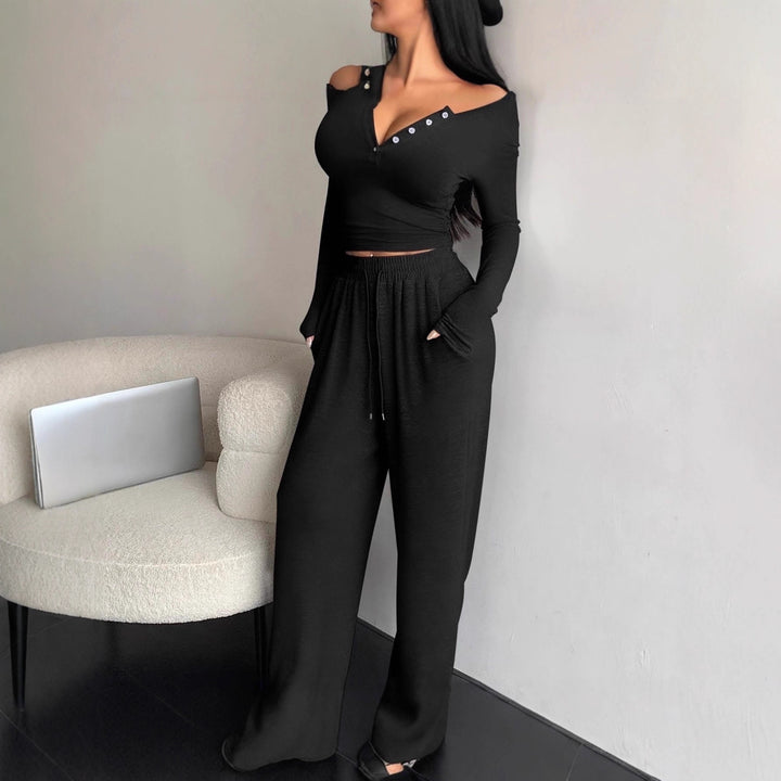 Damen lässiges Lounge-Set mit Knopfdetails und elastischem Bund Drune