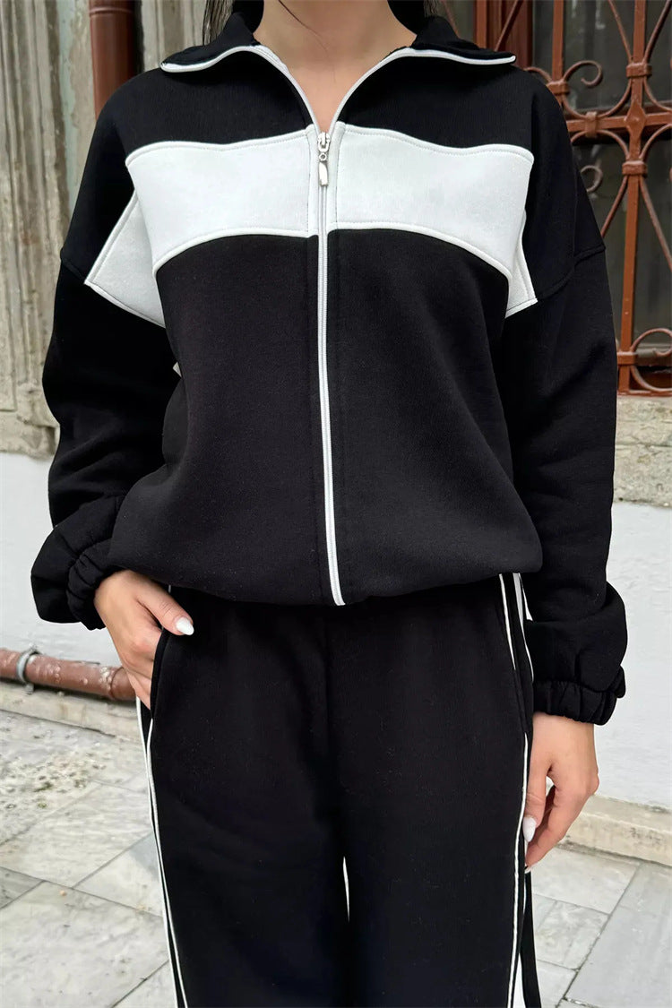 Damen Sportliches Freizeitset mit hohem Kragen und seitlichen Streifen Drune