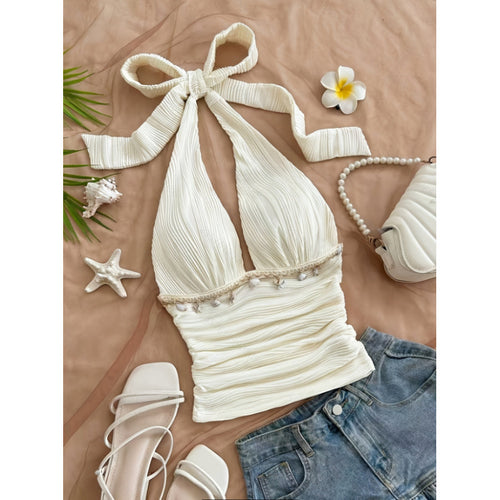 Damen Hochflexibles Crop-Top mit nahtlosem Design und Rüschen Drune