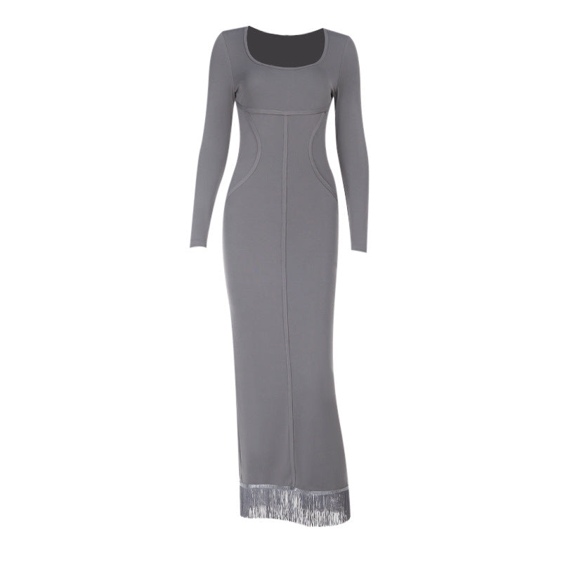 Damen figurbetontes Sweatkleid mit langem Arm und elegantem Quadrat-Ausschnitt Drune