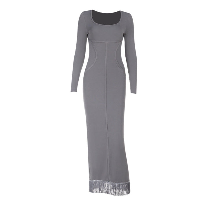 Damen figurbetontes Sweatkleid mit langem Arm und elegantem Quadrat-Ausschnitt Drune
