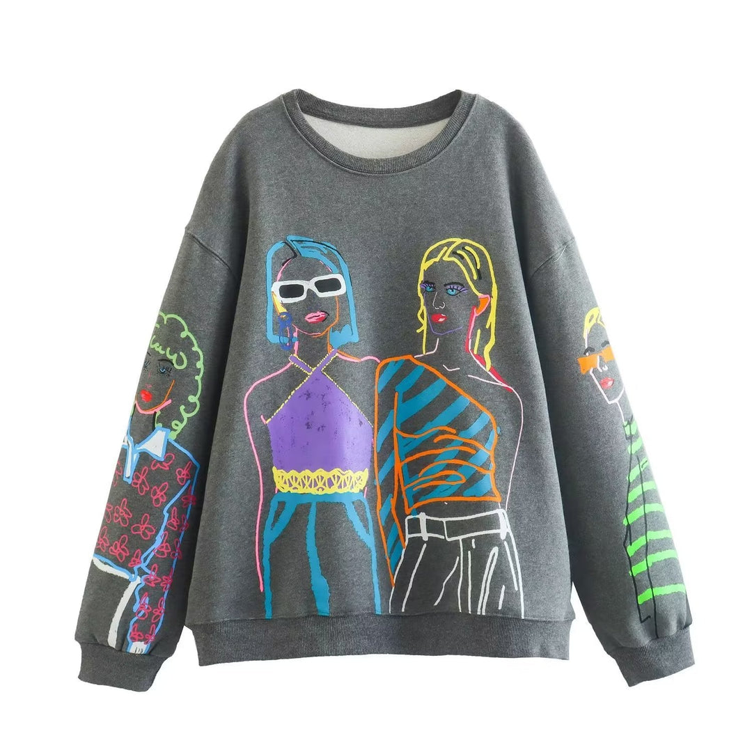 Damen trendiger Sweatshirt mit grafischen Designs Drune