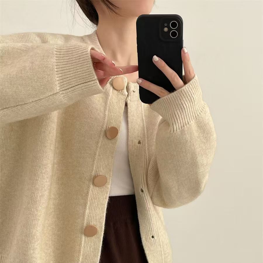 Damen Kuschelige Strickjacke mit großen Knöpfen und elegantem Design Drune