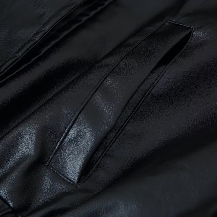 Damen Kunstlederjacke mit modischem Stehkragen und praktischen Taschen Drune