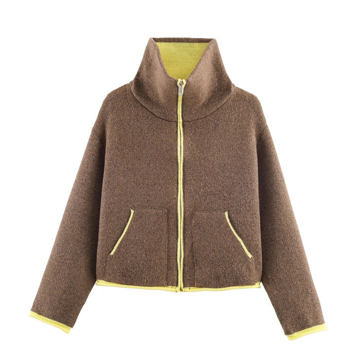 Damen nan kurze Fleecejacke mit hohem Stehkragen, durchgehendem Reißverschluss und aufgesetzten Taschen Drune