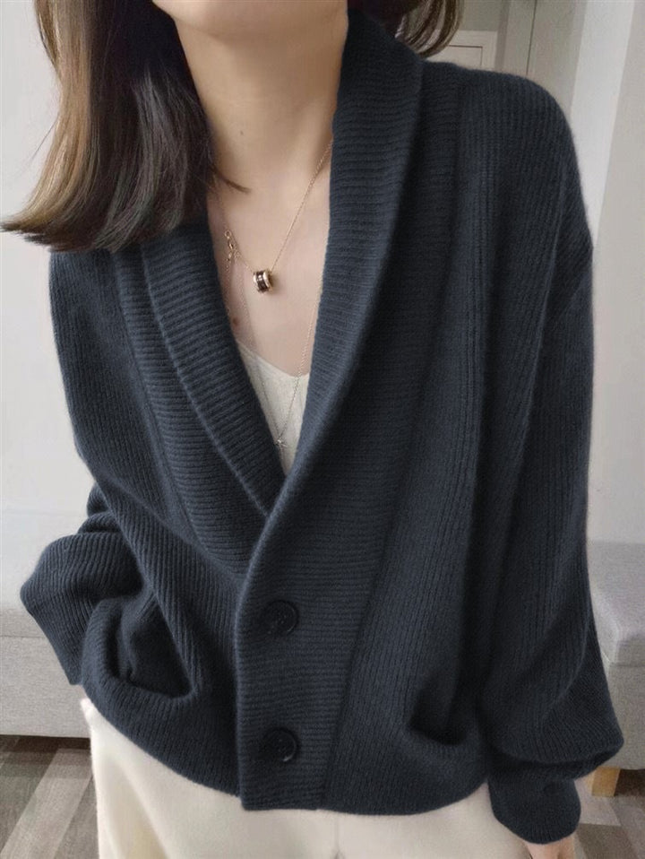Damen Grobstrickcardigan mit großzügigem Schnitt und klassischem Revers Drune