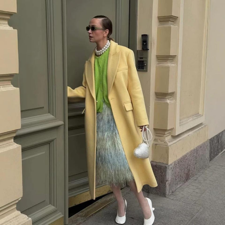 Damen Eleganter Oversized-Blazer-Mantel mit tiefem Revers und praktischen Taschen Drune