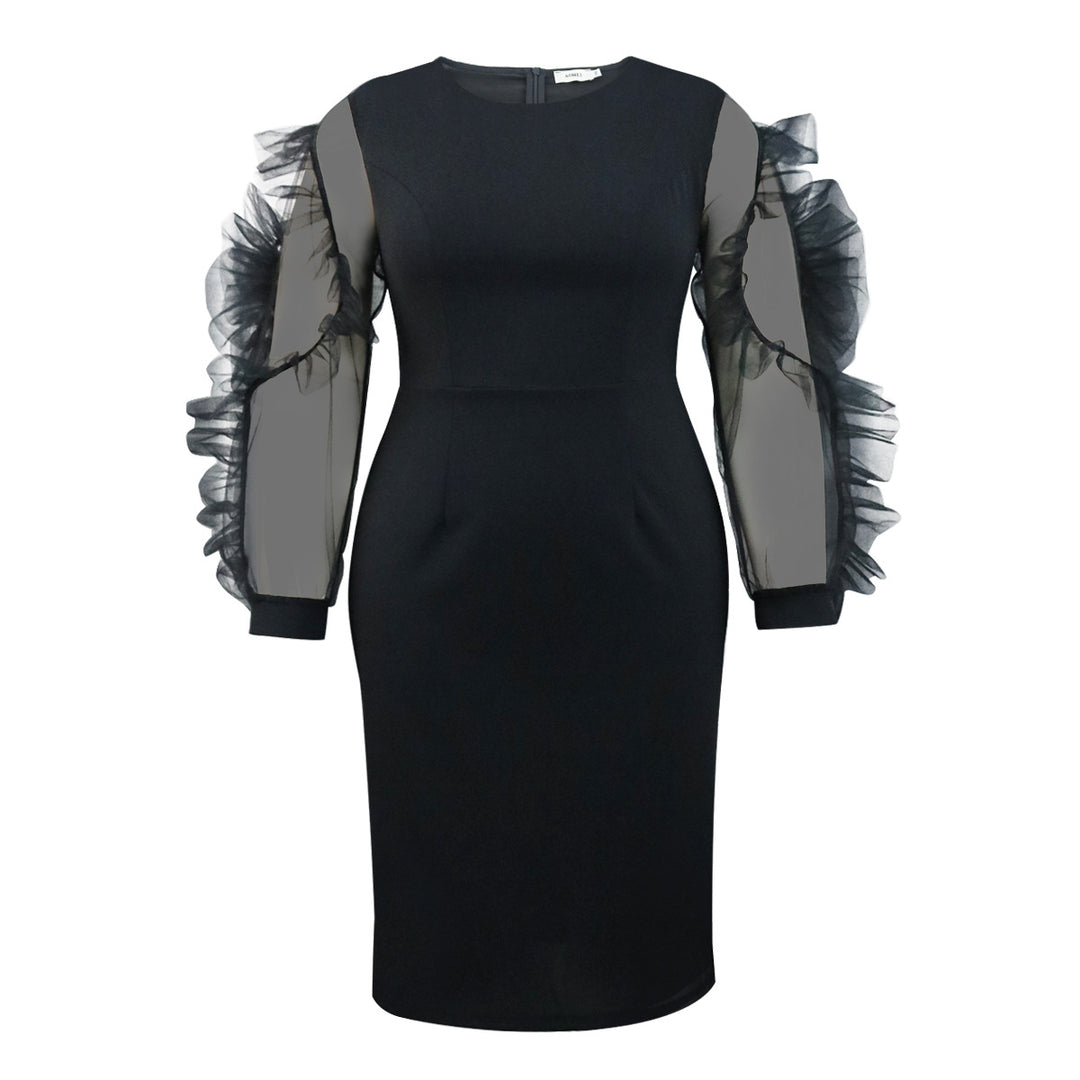 Damen Elegantes Figurbetontes Kleid mit voluminösen Tüllärmeln Drune