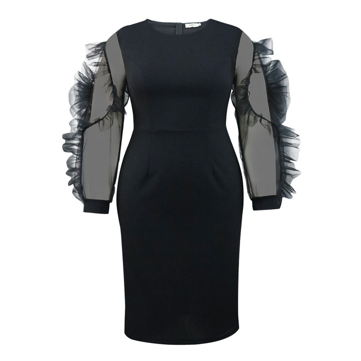 Damen Elegantes Figurbetontes Kleid mit voluminösen Tüllärmeln Drune