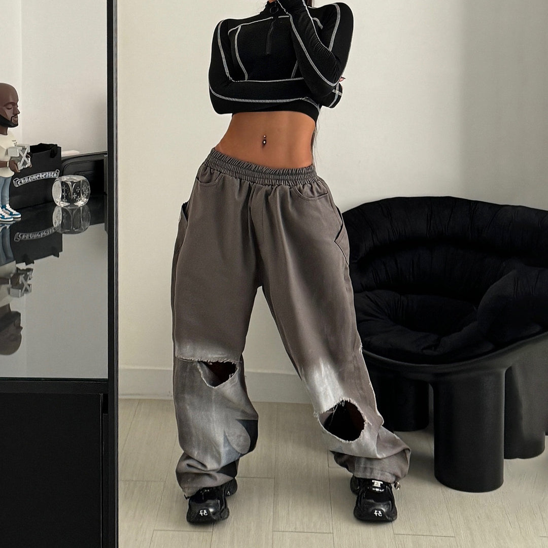 Damen Freizeit-Hose mit lässigem Oversized-Schnitt und modischen Rissdetails Drune