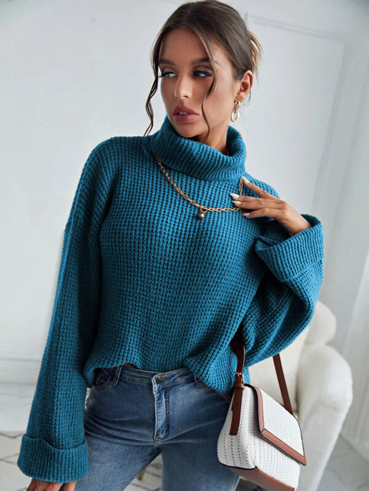 Damen Grober Strickpullover mit hohem Kragen und lässigem Fit Drune